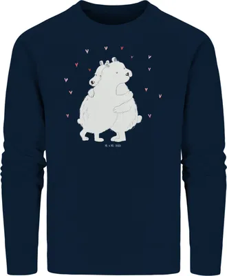 Produktbild von Mr. & Mrs. Panda Baumwoll Pullover Eisbär Umarmen Größe L - French Navy - Geschenk, Lustige Sprüche, Bio, Sweatshirt, Bio-Pullover, Pulli, Sweater