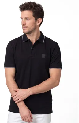 Produktbild von BOSS Polo Passformtipp Slim Fit Schwarz 2-Knopf Kurzarm Baumwolle