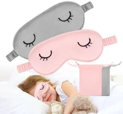 Produktbild von Zwei-Teil-Nachtbrille für Kinder, Seiden-Nachtbrille, bequeme Nachtbrille für Damen, weiches Lichtblocker-Nachtmasker mit Aufbewahrungstasche (Größe S)