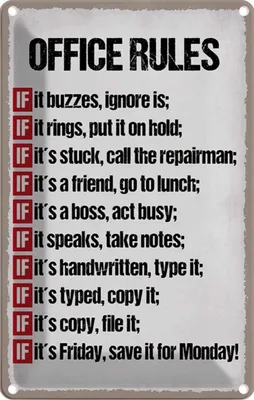 Produktbild von vianmo Blechschild 18x12 cm Office rules it buzzes ignore is Spruch Zitat