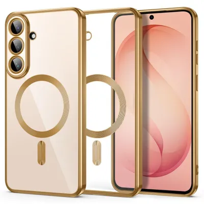 Produktbild von Handyhülle mit Kameraabdeckung für Galaxy S26 FE, Tech-Protect MagFlex für MagSafe, Transparent und Gold