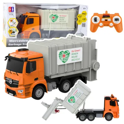 Obrázok produktu pre Diaľkovo ovládané smetiarske auto Mercedes-Benz Antos Rc Orange 1:26