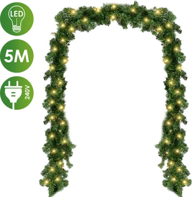 Image de Guirlande de Noël Jayseuw avec guirlande lumineuse intégrée avec éclairage 5 m vert avec 100 LEDs