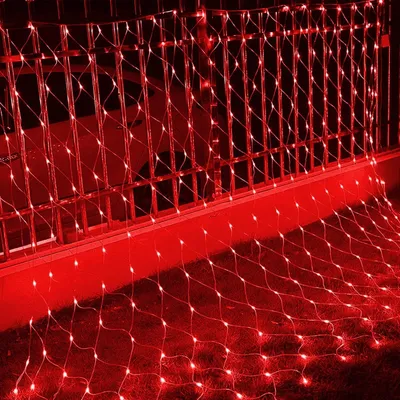 Produktbild von 1.5X1.5M 96LED Lichtervorhang Lichterkette 8 Lichtmodi Weihnachtslicht Party Garten Lichternetz, Rot