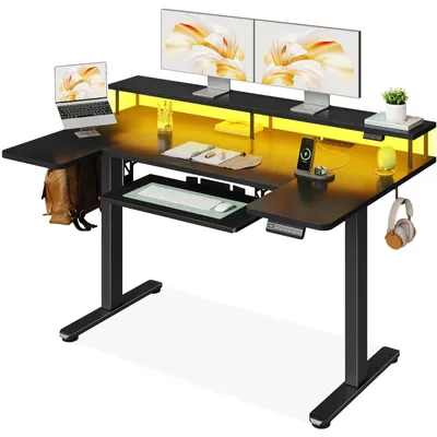 U-förmiger Schreibtisch, höhenverstellbar, 140 cm, Schwarz