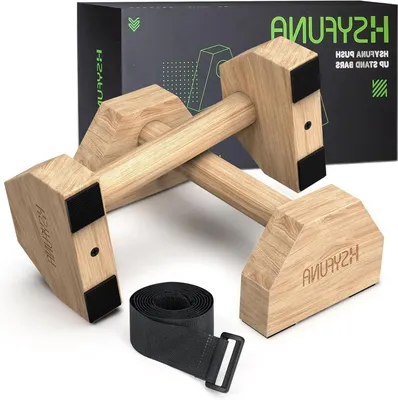 Immagine prodotto di Maniglie per flessioni - Parallette in legno - Allenamento della forza a casa - Estremamente resistenti - Lunghezza 25 cm - Colore legno
