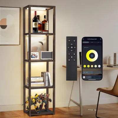 Vitrinekast mit LED-Beleuchtung, 5 Böden, 170 cm, Walnuss