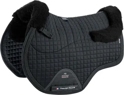 Productafbeelding van Premier Equine Pony: Zadeldekken van merinowol, geschikt voor Europese wedstrijden/springen, model "Square", kleur zwart. Voor pony's, kleur zwart