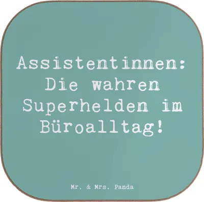 Produktbild von Mr. & Mrs. Panda Getränkeuntersetzer Spruch Assistentin Heldin - Meeresbrise - Geschenk, Organisation, Beruf, Berufsprodukte, Einzigartig, Unterstützung, Tischuntersetzer