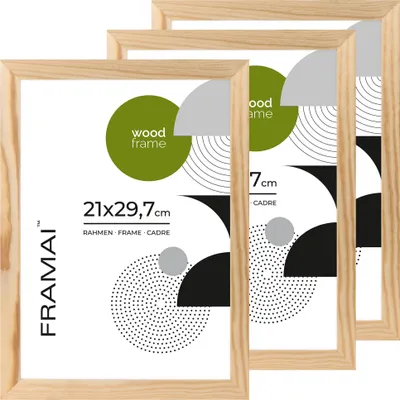 Immagine prodotto di LUCA® Frames, RAW, set di 3 cornici, legno naturale, 21x29,7 cm