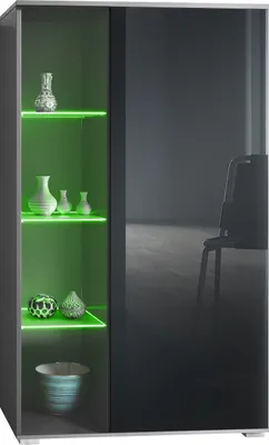 Produktbild von Vladon Vitrine Davos,  Germany, Standvitrine mit 3 Glasböden und 8 Fächer inkl. LED, Anthrazit matt/Schwarz Hochglanz  (71,5 x 134 x 35 cm)