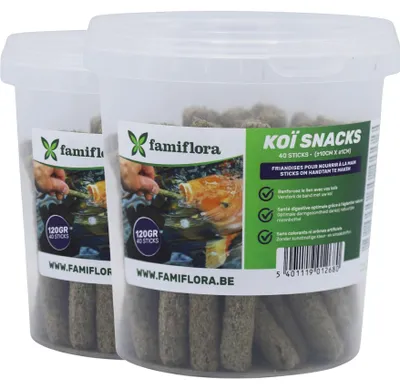 Produktbild von 2x Koi Sticks 1L (120g) - Schwimmendes Koifutter - Handzahme Fütterung - Mit Hagebutte & Vitamin C - Leicht verdauliche Fischsticks - 1 Liter - ±40 Sticks (120g) - Ideal für Handzahme