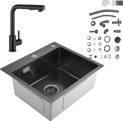Produktbild von Cecipa Küchenspüle Edelstahl spüle Einbauspüle Eckig Spülbecken mit Abtropffläche 50x45,mit Ausziehbar Küchenarmatur Wasserhahn