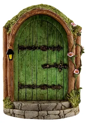 Produktbild von Grüne Holzfeentür für den Außenbereich, Miniaturtüren, Hauszubehör für Baumstämme, Gartenskulpturen und Ornamente