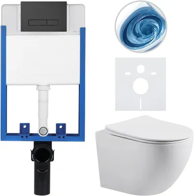 Immagine prodotto di CERANO - Set completo per WC da incasso Lite/Cesso - bianco opaco - pulsante WC Slim, nero opaco - da incasso - 49x36 cm