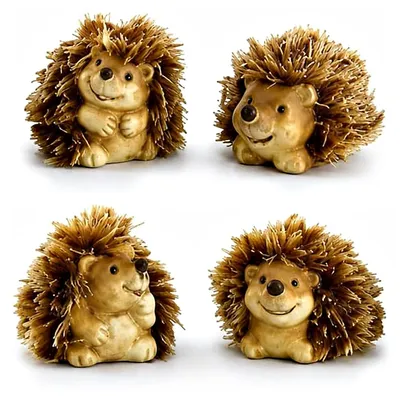 Produktbild von Igel 4er-Set Keramik & Stoff braun ca. 4,5 cm - Mini Herbstdeko