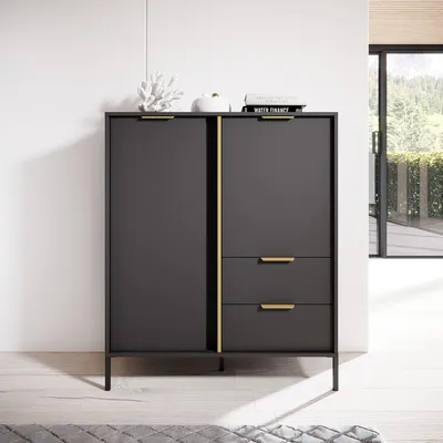 Produktbild von Hameno - Sideboard, 103x40x123h cm Anthrazit Schwarz, 2 Schubladen