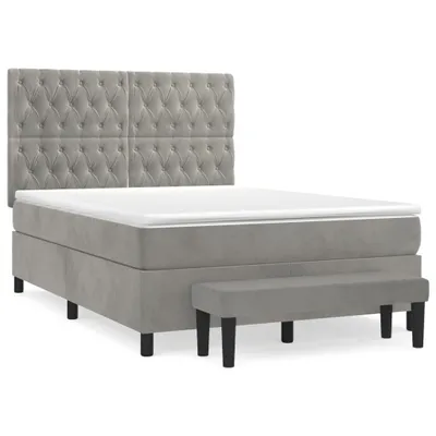 Zdjęcie produktu dla Łóżko Kontynentalne Z Materacem, Jasnoszare, Aksamit, 140X190Cm Lumarko!