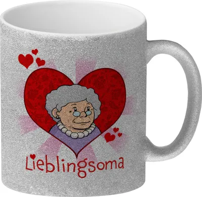 Produktbild von Lieblingsoma Glitzer-Kaffeebecher mit Oma im Herz