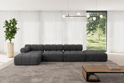Produktbild von ALTDECOR Modulares Sofa Ecksofa in L-Form - Lizur-L2 - 380x160x70 cm Schwarz Corner modular Sofa Eckcouch Couch Wohnlandschaft Cauchsofa Polstersofa