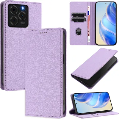 Obrázek produktu pro Kožené pouzdro pro Ulefone Note 20 Pro, Litschi kůže, peněženkové pouzdro s přihrádkami na karty a stojánkem Fialový
