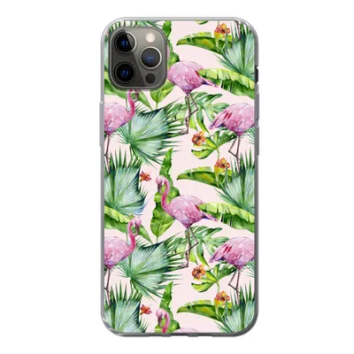 Produktbild von MuchoWow® Handyhülle Schutzhülle Hülle für iPhone 13 Pro Max Flamingo - Pflanzen - Muster Silikon Softcase Handy Hülle - Mobiltelefon