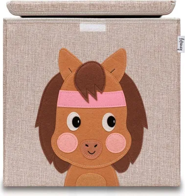 Produktbild von Lifeney Aufbewahrungsbox Kinder mit Deckel I Niedliche Spielzeugkiste I Aufbewahrungsboxen für Kinderzimmer I Faltbox für Spielzeugaufbewahrung I Aufbewahrungskorb Kinder (Hellgrau Pferd)