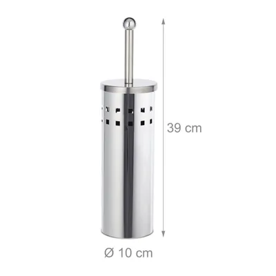 Produktbild von Relaxdays WC Garnitur rund, Toilettenbürstenhalter, wechselbare WC Bürste, freistehend, aus Edelstahl, silber/schwarz