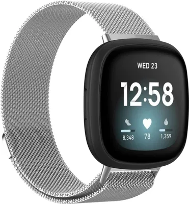Image de Pour Fitbit Versa 4 + 3 Sense 1+ 2 magnétique métal montre bracelet de remplacement d'argent