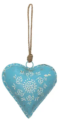 Image de Clayre & Eef Pendentif de Noël Cœur 15x4x15 cm Bleu Fer