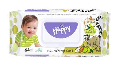 Produktbild von Baby Happy, Saugfähige Tücher mit Mandel- und Olivenblattextrakt, 64 Stück - Langfristig!