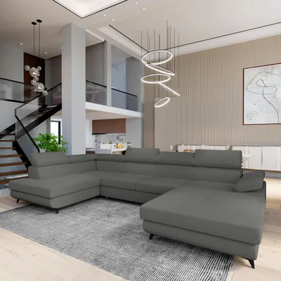 Produktbild von Masseno Ecksofa RUBANO L-S mit Schlaffunktion U-Form, Sofa mit Bettkasten, Wohnzimmersofa, Couch, Soffa, Bettsofa, Couchgarnitur- Grau, QUELLE 92