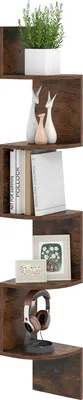 Produktbild von COSTWAY 5-stöckiges Eckregal hängend, schwebendes Bücherregal, Schweberegal, Stauraum-Organizer Holz, Ausstellungsstand, 20x20x126cm, Braun