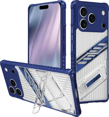 Produktbild von Hybrid Hülle für Apple iPhone 17 Pro Max mit Plating Halter TPU Hybrid PC Blau