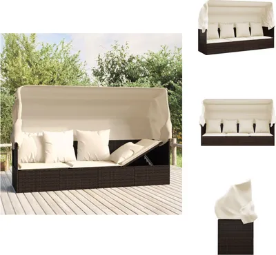 Produktbild von vidaXL Outdoor-Loungebett mit Dach und Kissen Braun Poly Rattan -  Sonnenliegen