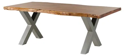 Immagine prodotto di MASSIVMOEBEL24 | Tavolo da pranzo in legno acacia - laccato natur / ferro X - argento mat 200x90x77 FREEFORM 5