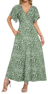 Produktbild von Maxi Wickelkleid mit Tiefem V-Ausschnitt und Taschen