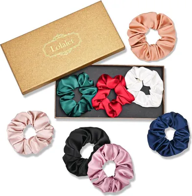 Image de pack de 8 chouchous en soie pour femmes - Premium Satin Horsetail Holder en 8 couleurs