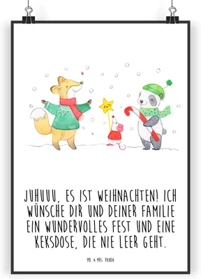 Produktbild von Mr. & Mrs. Panda Bild Winter Weihnachtsfreude DIN A3 - Weiß - Geschenk, Wandbild, Weihnachtstage, Deko, Heiligabend, Plakat, Weihnachtsmann, Weihnachtsbaum, drucke, Fuchs