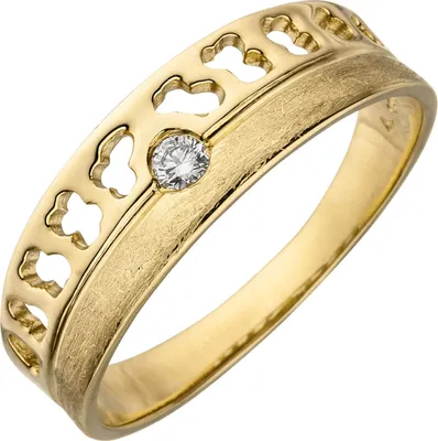 Produktbild von Ring Damenring mit Diamant Brillant 0,05Ct. 585 Gold Gelbgold teil-eismatt flach Innenumfang 54mm Ø17.2mm