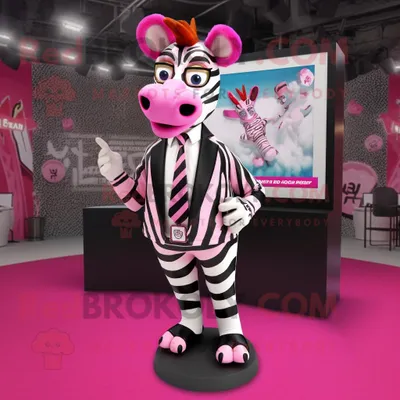 Produktbild von Rosa REDBROKOLY Zebra Maskottchen kostüm gekleidet mit Blazer und Ohrringen