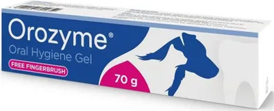 A product shot of a tube of Orozyme Oral Hygiene Gel.