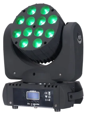 Produktbild von Moving Head – LED-Scheinwerfer – Wash-Licht – Discokugel – Bühnenbeleuchtung – 12 x 12W RGBW-LEDs – 540° Schwenkbereich und 270° Neigebereich
