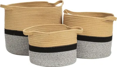 Produktbild von 3 Stück Baumwollseilkörbe grau schwarz beige H 19 - 29 cm Aufbewahrungskorb Dekokörbe
