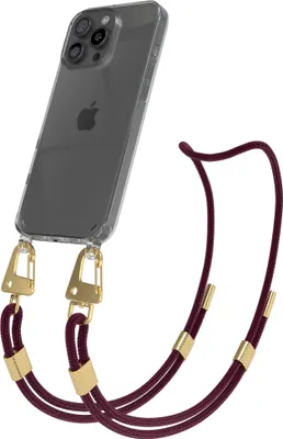 Produktbild von EAZY CASE Handykette für Apple iPhone 16 Pro Max, Transparente Silikonhülle mit Band, Clear Case, abnehmbar in Rot