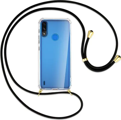 Produktbild von Handykette Backcover-Schutzhülle mit Band (Metall goldfarben) für Motorola Moto E7 Power, E7i Power - schwarz