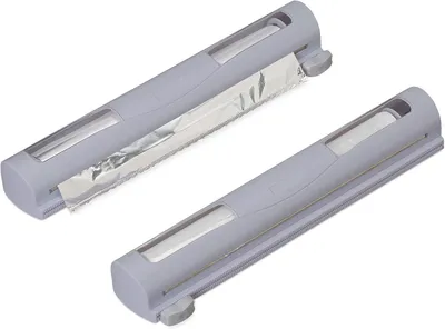 Produktbild von Foliehalter – Set aus 2 Stück – Für Alufolie und Frischhaltefolie – Zur Wandmontage – Zum geraden Abreißen – Folienabschneider – Grau