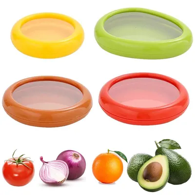 Produktbild von 4 Stück Frischhaltetabletts mit Silikondeckel, Vakuumbehälter, wiederverwendbar, universal für Obst & Gemüse