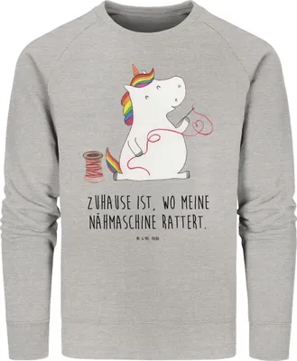 Produktbild von Mr. & Mrs. Panda Baumwoll Pullover Einhorn Näherin Größe L - Heather Grey - Geschenk, Nähen, Unicorn, Basteln, Einhörner, Pulli, Bio, Stricken, Sweater, Freundin