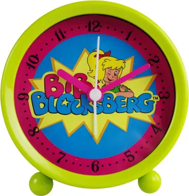 A close-up of a children's alarm clock featuring the character Bibi Blocksberg.
